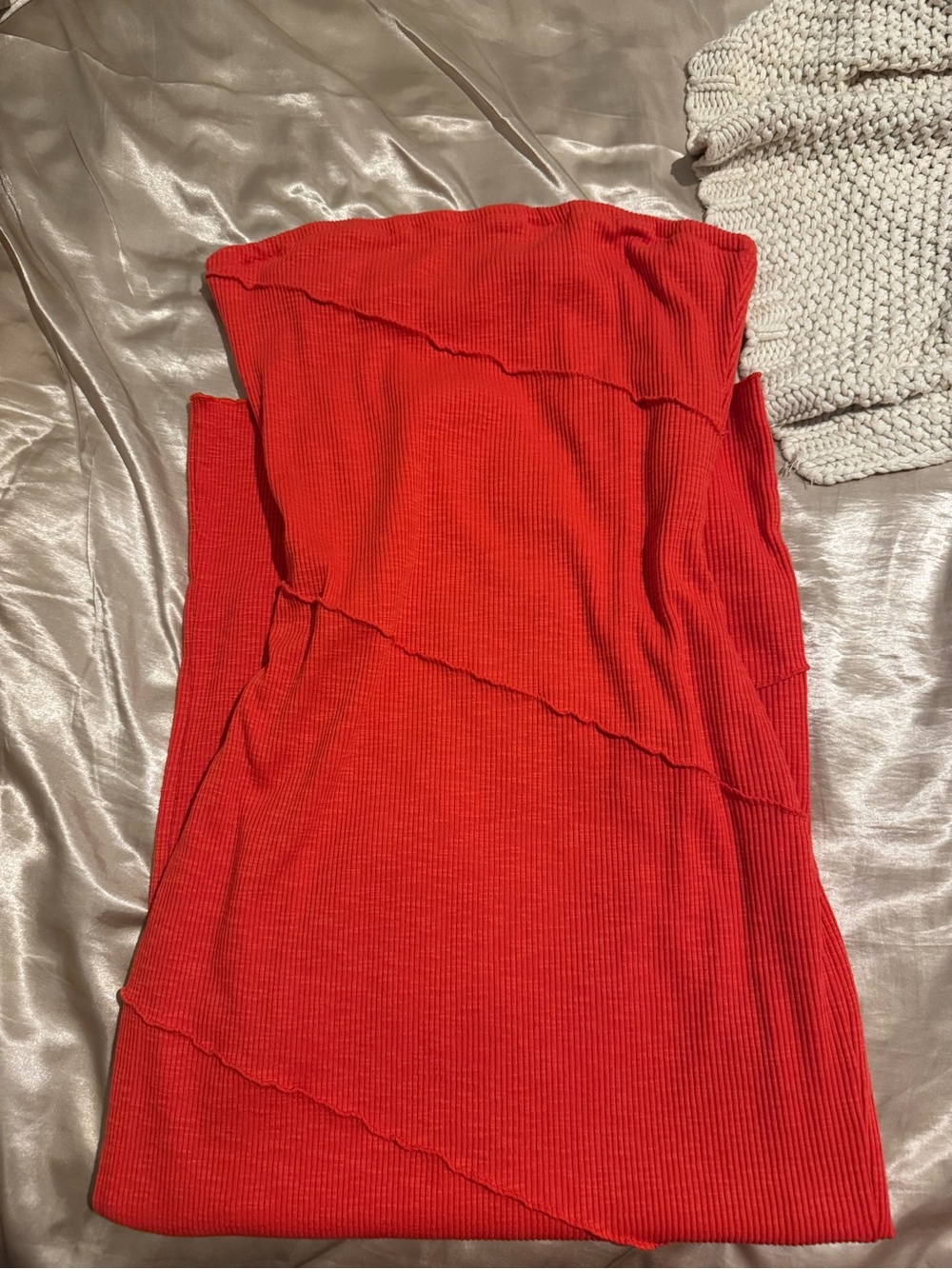 Red Strapless Ribbed Maxi Dress